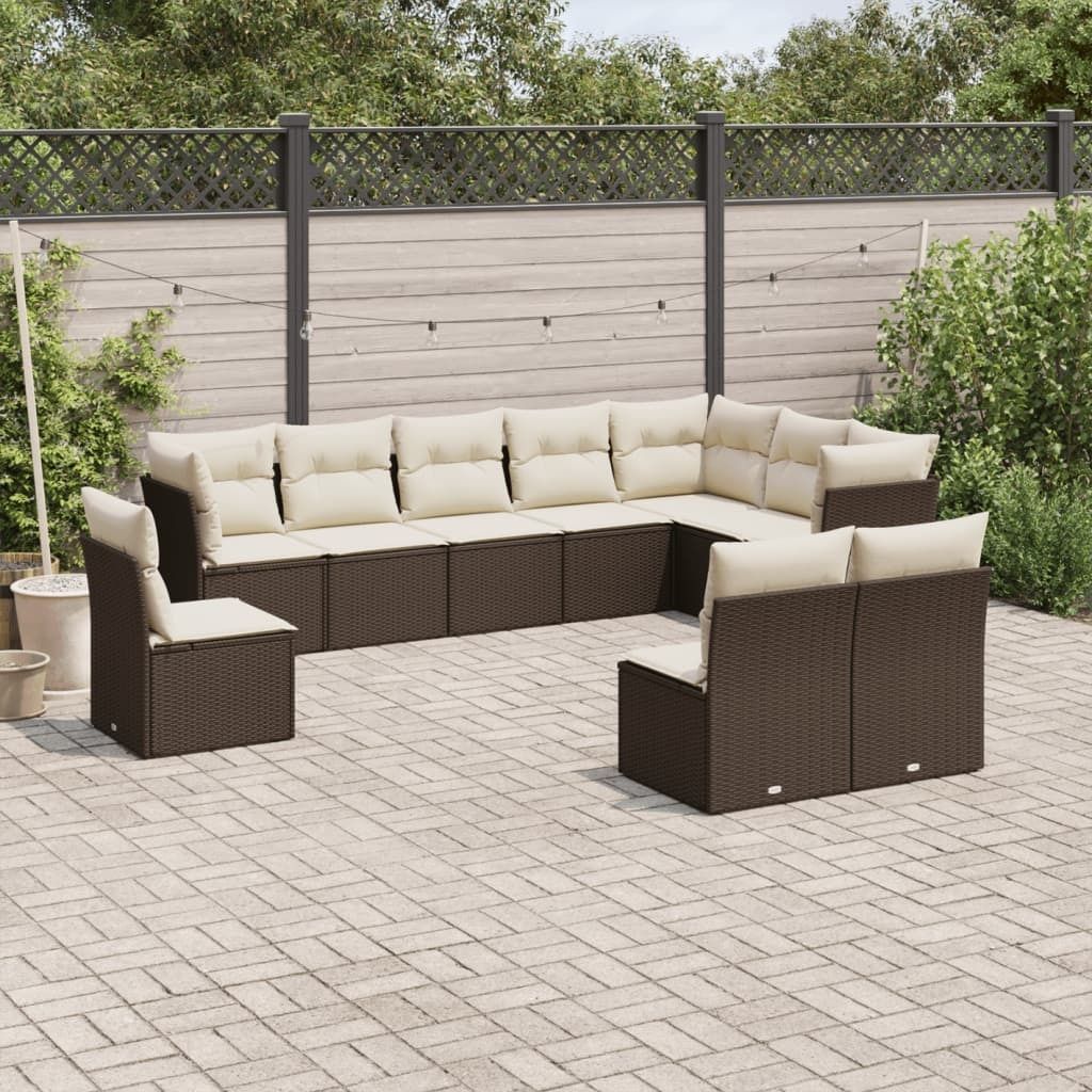 Design 10-tlg. Garten-Sofagarnitur mit Kissen Braun Poly Rattan, Gartenmöbel-Sets 2024 Neu