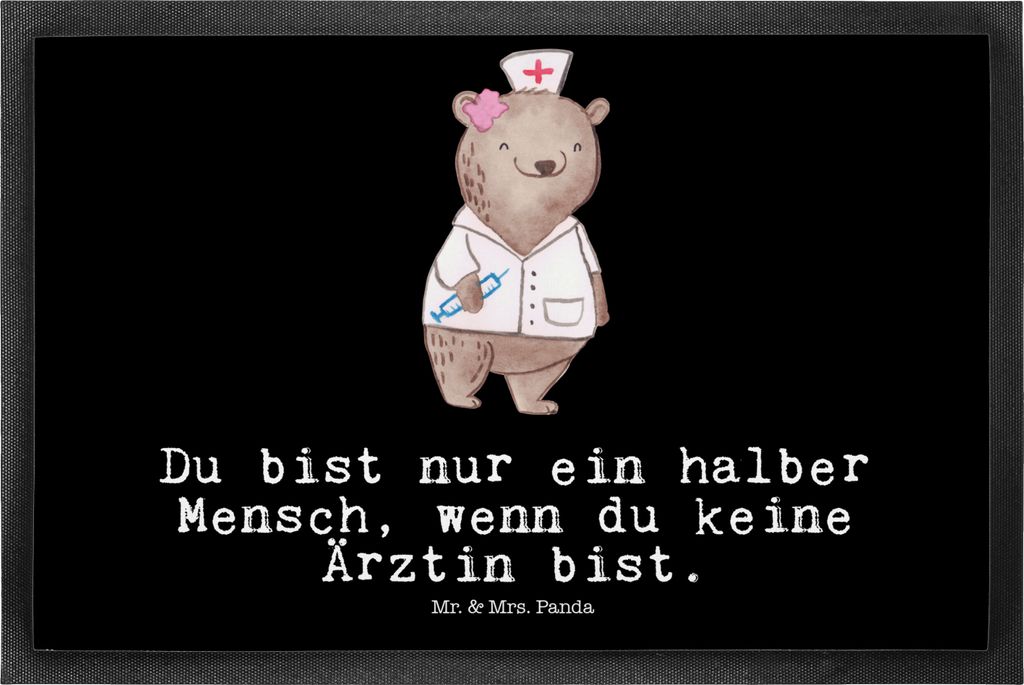 Mr. & Mrs. Panda fußmatte Ärztin Herz 50 x 75 cm - Schwarz - Geschenk, Spruch, Krankenhaus, Bodenvorleger, Schmutzfangmatte, Schmutzmatte, Lustig...