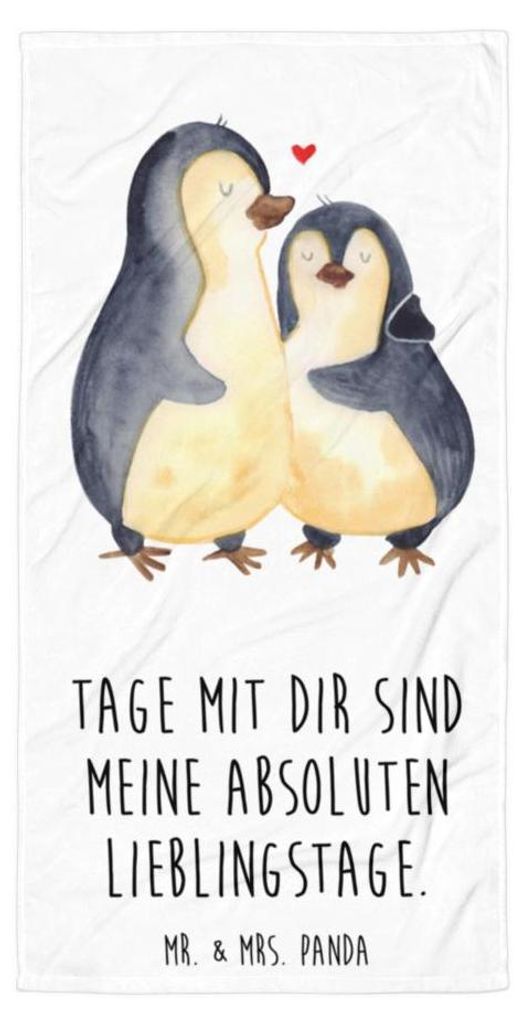 Mr. & Mrs. Panda Handtuch Pinguin umarmen - Weiß - Geschenk, Reisehandtuch, Großes Badehandtuch, Hochzeit, Strandtuch, Duschtuch, Hochzeitsgesche...