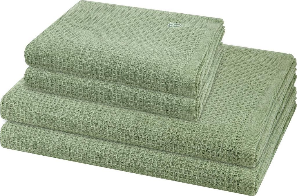 Ross Pique 2 X Handtuch 2 X Duschtuch im Set Piqué Frottier aus Baumwolle 520 g/m², Saugstark weich pflegeleicht trocknergeeignet, Gewebte Bordü...