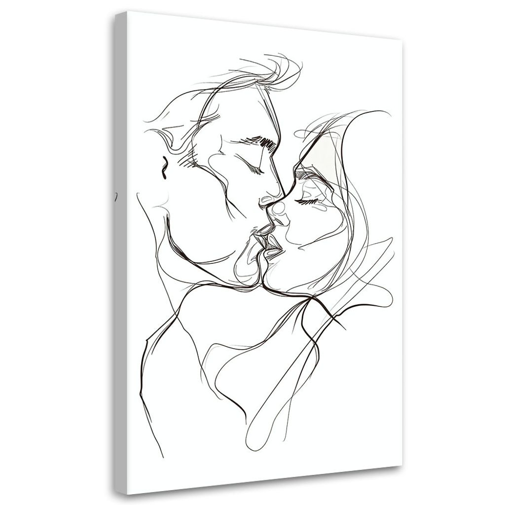 Leinwandbild Kuss Schwarz-Weiß 80x120 Feeby Schwarz-Weiß bild für die wand bereit zum aufhängen
