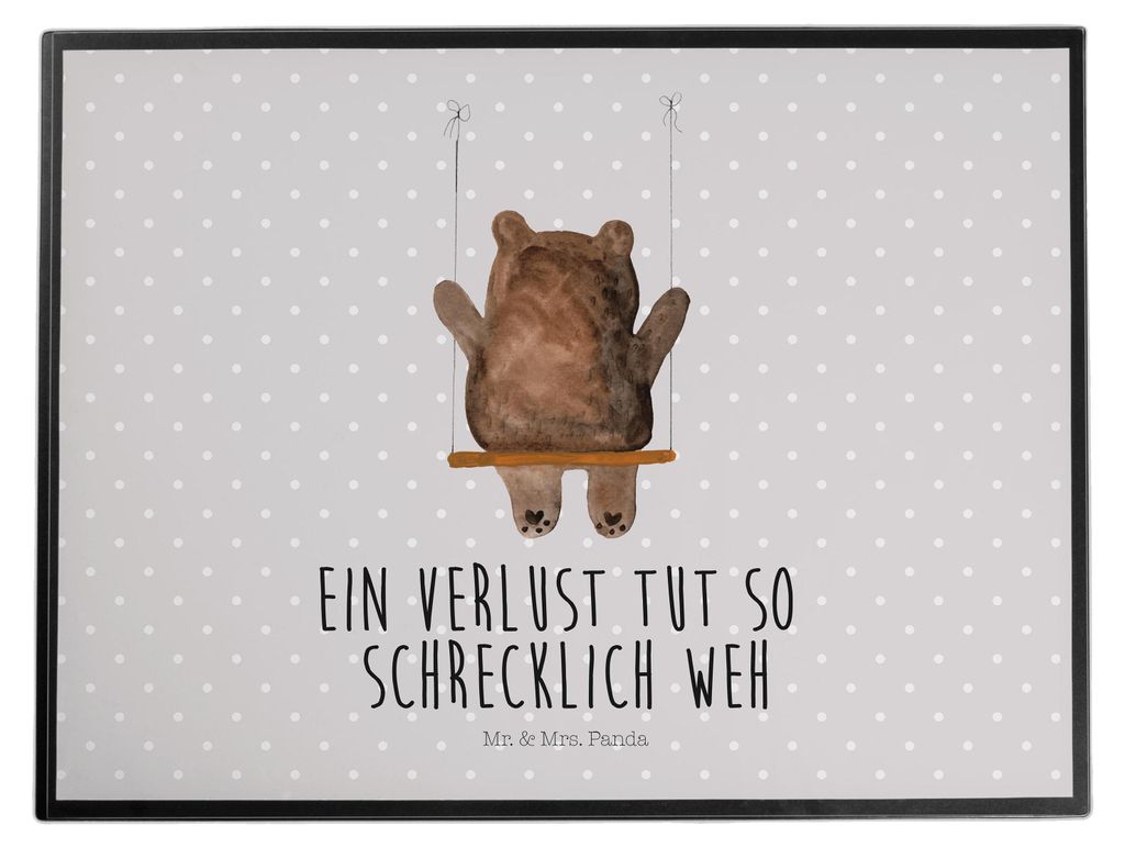 Mr. & Mrs. Panda Schreibunterlage Bär Schaukel - Grau Pastell - Geschenk, schreibtischschutz, schreibtischunterlage, Teddy, schreibtischunterlagen...