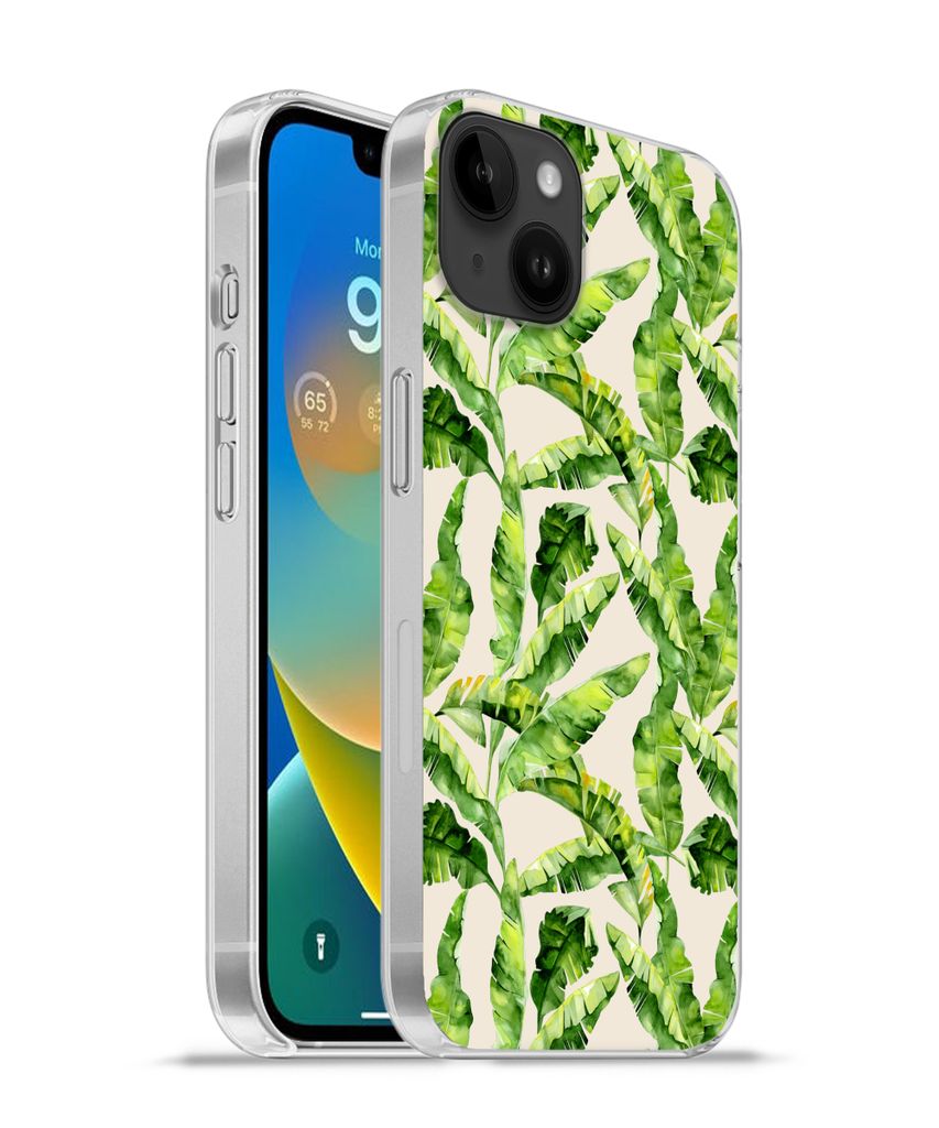 MuchoWow Handyhülle Schutzhülle Hülle für Apple iPhone 14 Plus - Soft case Palmenblatt - Muster - Tropisch Silikon Softcase Handy Hülle - Ab...