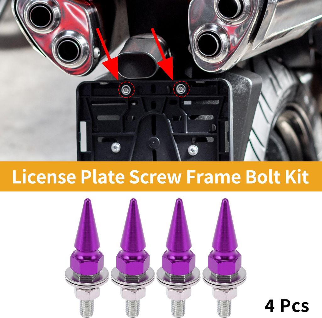 Universelle Motorrad M6 Kennzeichenschrauben Abdeckung 54mm Diebstahlsichere Kennzeichenschrauben Rahmen Schraubensatz Aluminiumlegierung Lila 4 St...