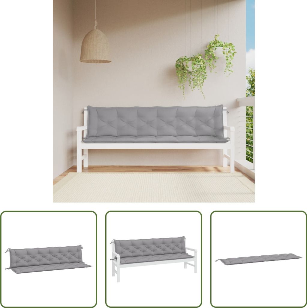 The Living Store Gartenbank-Auflagen 2 Stk. Grau 200x50x7 cm Oxford-Gewebe