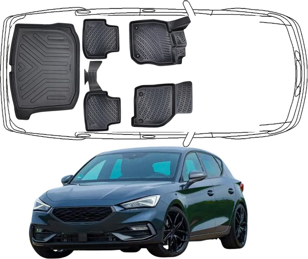 3D Fußmatten & Kofferraumwanne Auto Set Kompatibel mit Seat / Cupra Leon 4 HB eTSI 2020 - 2026