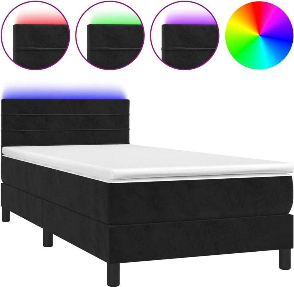 vidaXL Boxspringbett mit Matratze & LED Schwarz 90x190 cm Samt