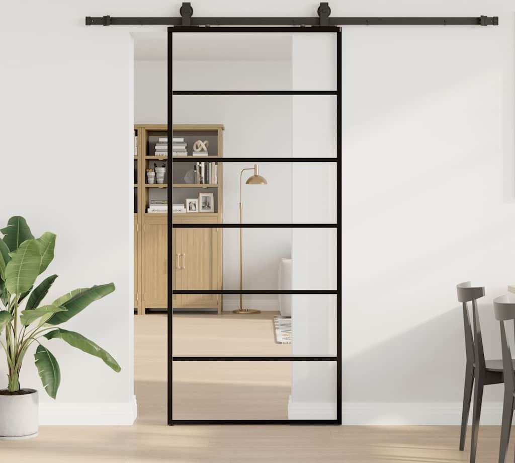 Langlebig Schiebetür mit Beschlag Schwarz 90x205 cm ESG-Glas - Zimmertüren Octo3769288 2parcel