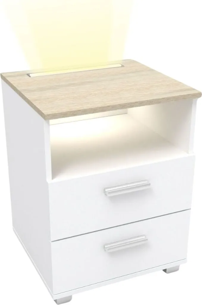 Table de chevet Mila intensité LED réglable chêne clair design moderne