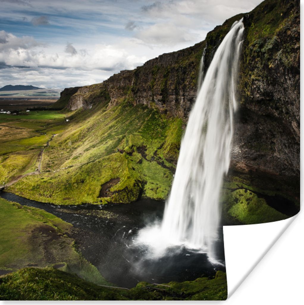MuchoWow Poster Wasserfall - Berg - Dschungel 50x50 cm - Wohnzimmerdekoration