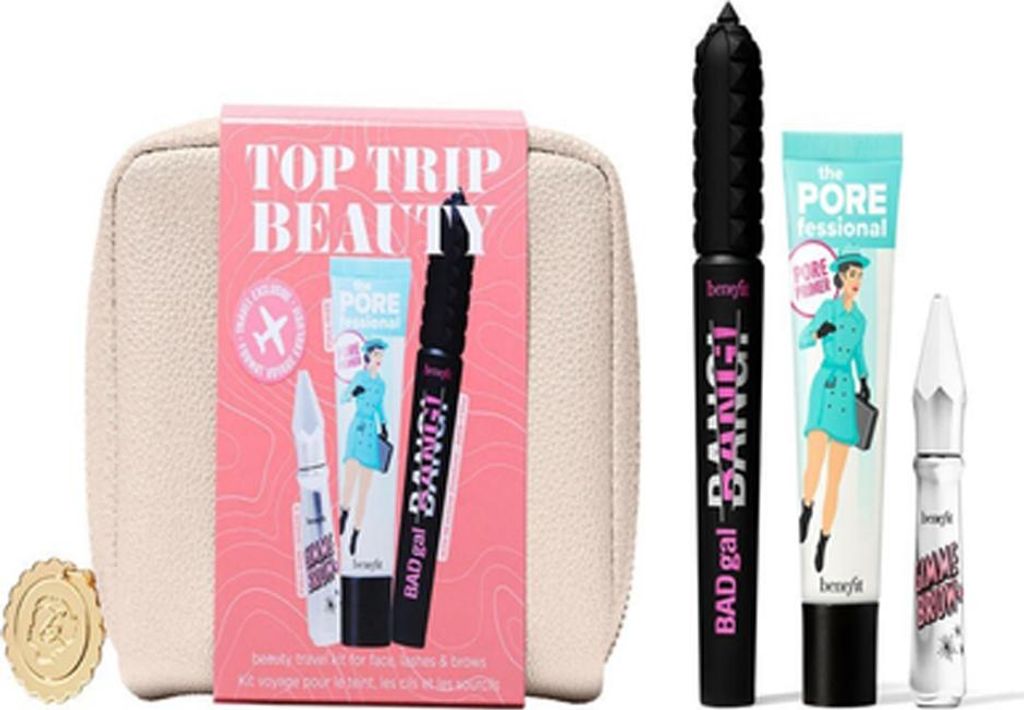 Benefit Top Trip Set: Primer 22Ml + Mascara 8.5G + Brow 3G + Pouch