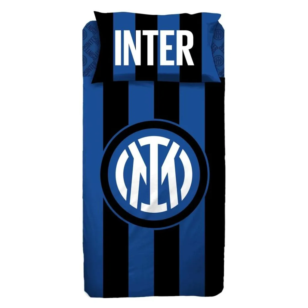 Linge de lit Inter Milan réversible en pur coton bleu et noir sport
