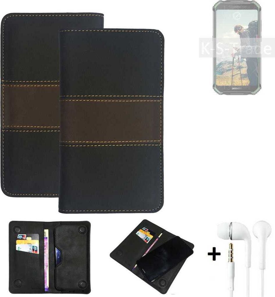 K-S-Trade Handyhülle + Kopfhörer kompatibel mit Doogee S40 Schutzhülle Walletcase Bookstyle Tasche Schutz Case Hülle Wallet Cover Kunstleder