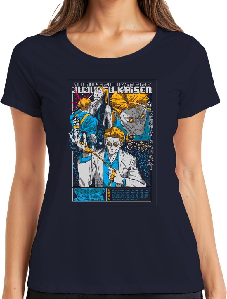 Jujutsu Kaisen Kento Nanami Anzug Brille Anime Manga Geschenk Damen T-Shirt, Navy, 3XL