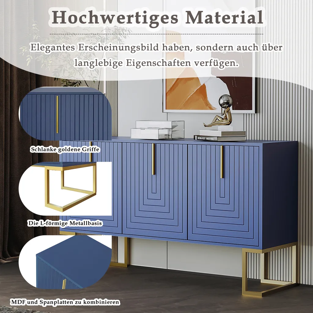 Meuble Buffet 138cm Bleu : Rangez Tout Facilement avec ce Sideboard Chic - 7