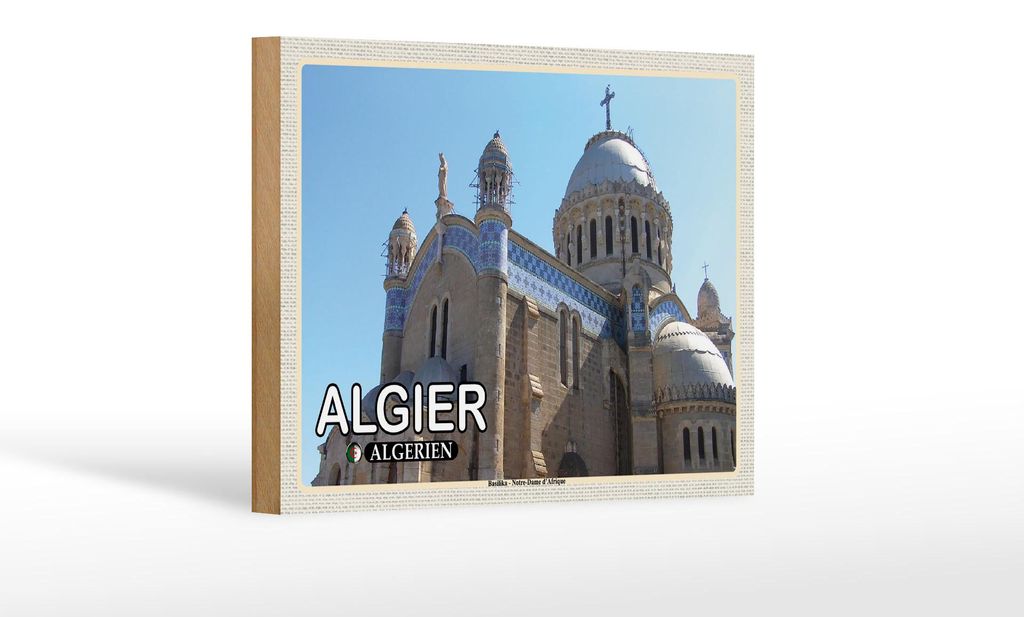 Holzschild Reise 18x12 cm Algier Algerien Basilika Notre-Dame