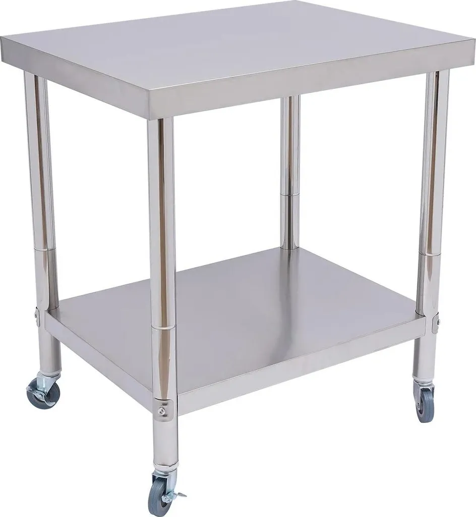 Table en inox sur roulettes double niveau charge max 300 kg robuste