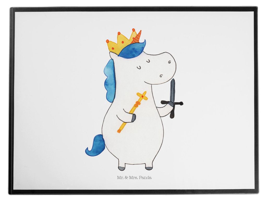 Mr. & Mrs. Panda Schreibunterlage Einhorn König mit Schwert - Weiß - Geschenk, Schreibtischauflage, tischpad, schreibtischunterlagen, arbeitsmatt...