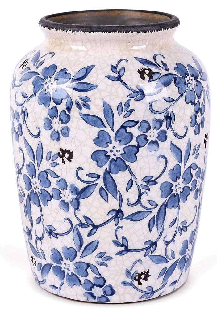 Keramikvase im Vintage-Stil, Blau-Weiß, Chinoiserie-Dekor, asiatische Vasen für die Heimdekoration