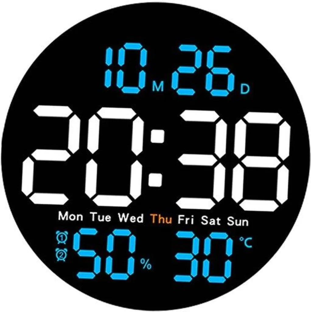 Horloge numérique LED bleu ciel silencieuse idéale pour table de chevet