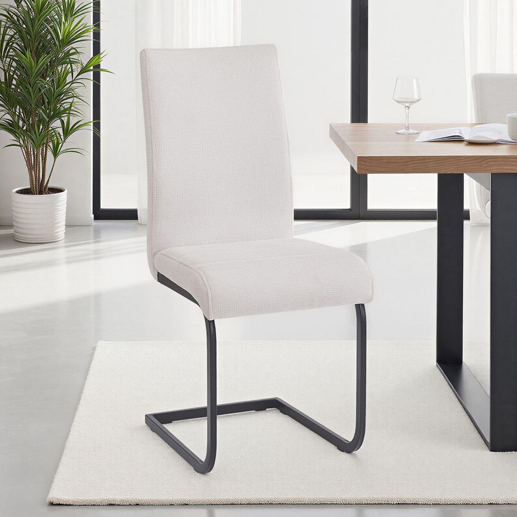 Schwingstühle LETICIA im 4er Set, Cremeweiß/Schwarz - Esszimmerstühle mit angenehmer Polsterung, pflegeleichtem Leinenstoff, ergonomisch geformt...