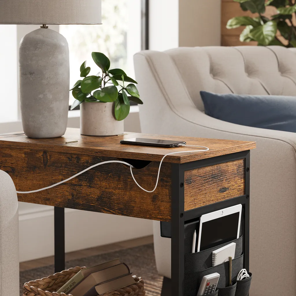 Petite table pliante industrielle avec station de charge USB intégrée - 7