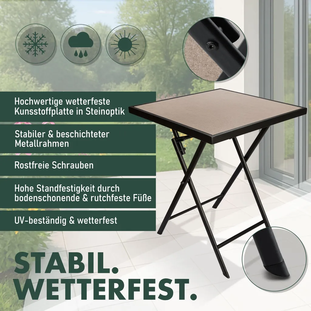 Table de jardin résistante aux intempéries 58x58 cm Bergamo métal beige - 2