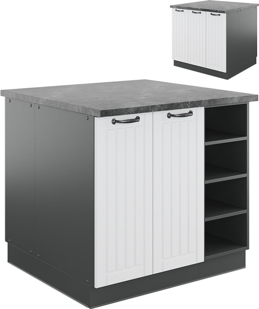 Kücheninsel Vicco Fame-Line Weiß Landhaus/Anthrazit 90 cm ohne Arbeitsplatte, Model 38733