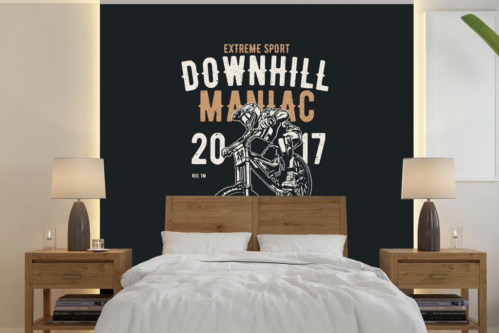 MuchoWow Fototapete für Wohnzimmer oder Schlafzimmer Wandtapete Vinyl Motivtapete Mancave - Motorrad - Rennen - Retro - 350x350 cm - Schlafzimme...