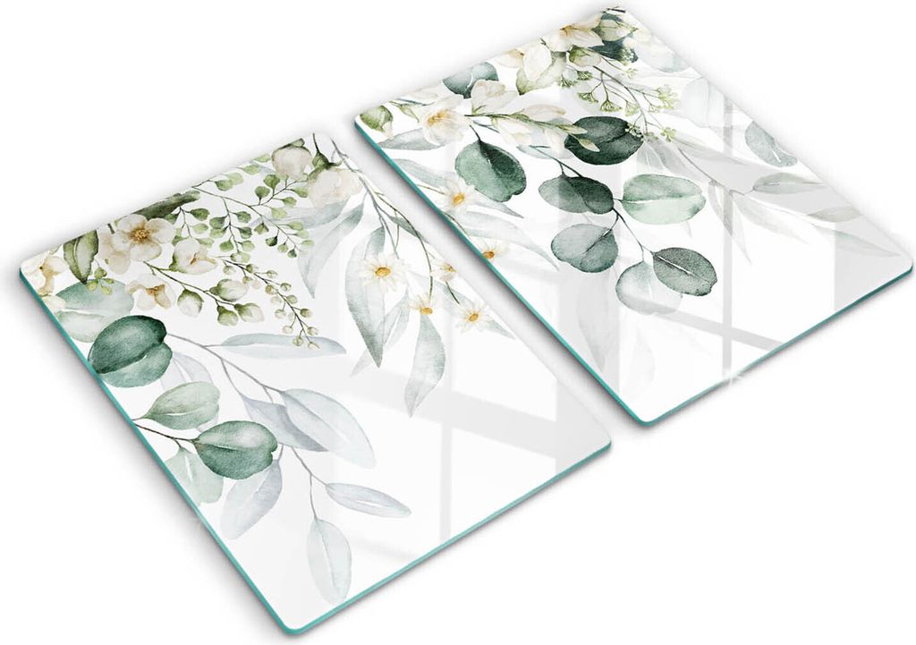 Abdeckung Glas - Küchenabdeckung - 2x40x52 cm - Abdeckplatte -Aquarellpflanzen