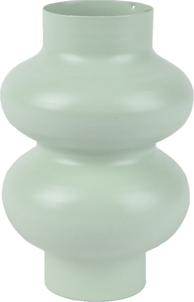 Gewölbte dekorative Blumenvase aus mattem Eisen in Mintgrün im Boho-Stil, ca. 13 x 19,5 cm