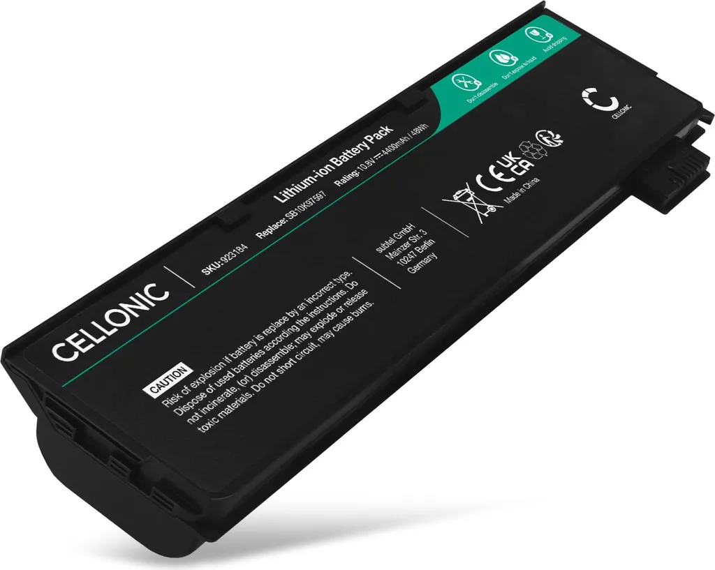 1x CELLONIC Batteria compatibile con Lenovo ThinkPad T480, T470, T580, T570, P51s, P52s, A485, Lenovo 01AV422, 01AV424, 01AV452 4400mAh 10.8V