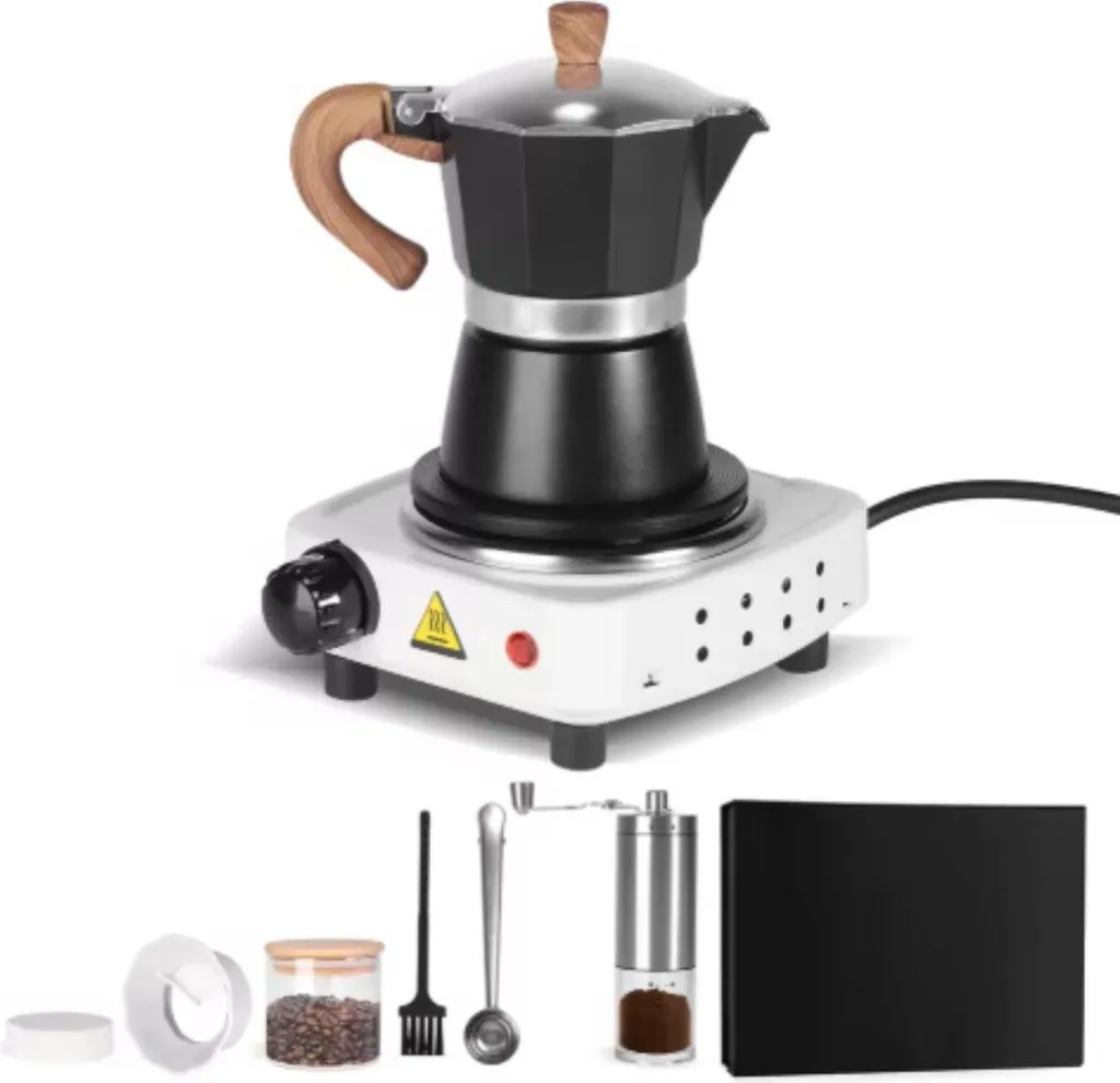 Set Percolatore Tavien Nero con Macinacaffè Ceramico - Kit Espresso Moka