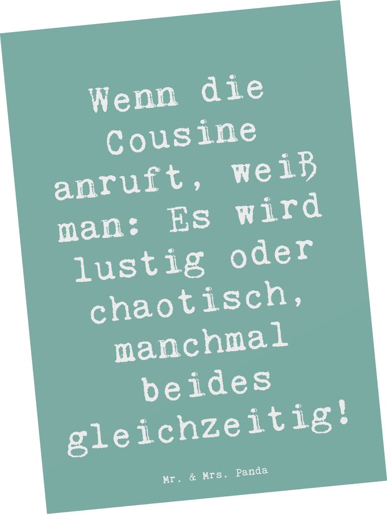 Mr. & Mrs. Panda Postkarte Spruch Cousine Abenteuer - Meeresbrise - Geschenk, Bindung, kunstkarte, Familienmitglieder, Ansichtskarte, handgemacht, ...