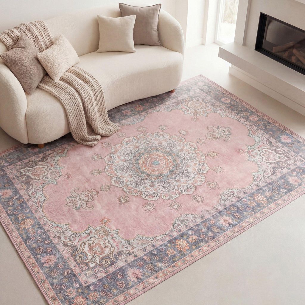 Volero - Teppich Vintage - Lily Medaillon Rosa - 160x230 cm - Wohnzimmer, Esszimmer, Schlafzimmer - Klassik