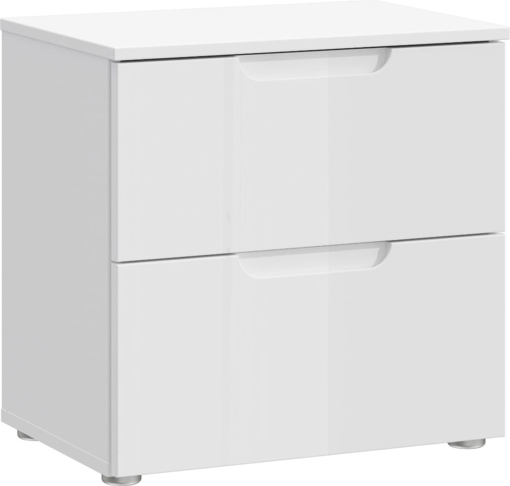 Furniture24 Nachttisch Sapporo Snnk011-V29 In Weiß Hochglanz Nachtschrank 2 Schubladen