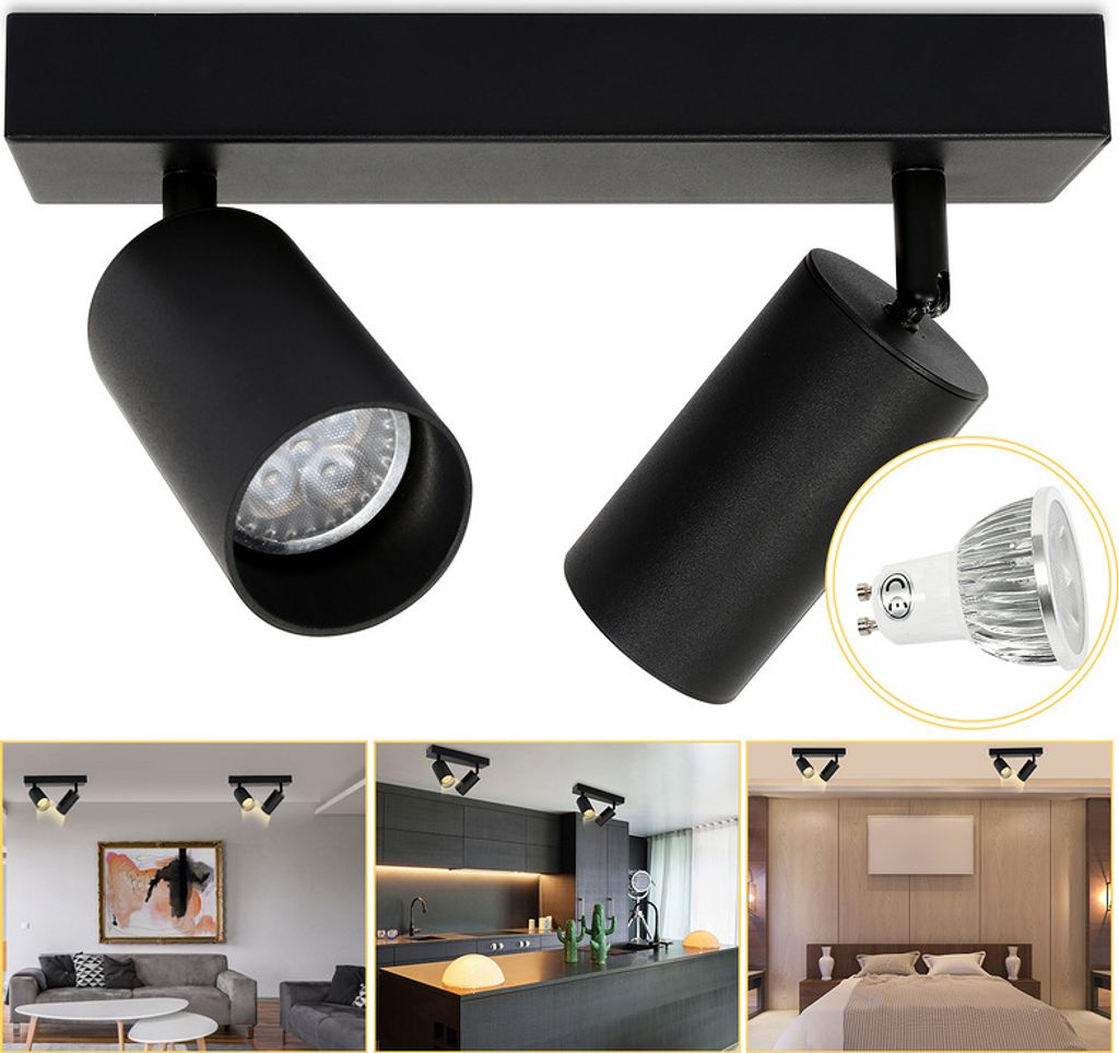 Jopassy Deckenstrahler LED Einbaustrahler Spots schwenkbar schwarz-matt GU10 Warmweiß Und zwar für wohnzimmer, küche und so weiter Doppelkopfstr...