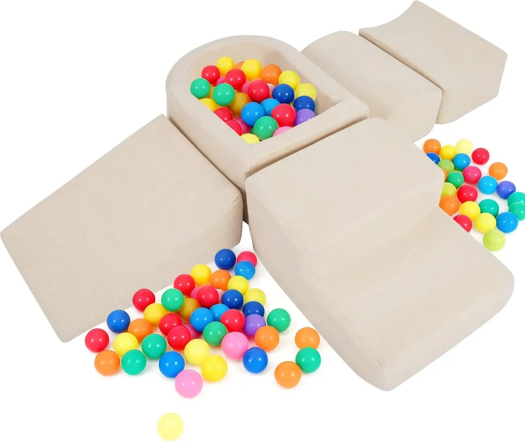 Parcours de motricité en mousse 5 pièces et piscine à balles beige