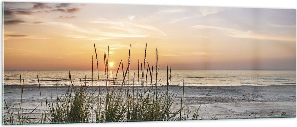 Bilder auf glas - Einteilig - Westen Sonne Strand - 140x50cm - Glasbilder - Wandbilder - Bilder - zum Aufhängen bereit - Wanddekoration aus Glas -...