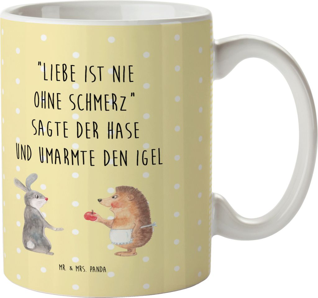 Mr. & Mrs. Panda Pott Hase Igel - Gelb Pastell - Geschenk, Liebe Spruch, und, Lustige Sprüche, Herzschmerz, Camping Tasse, Trinklernbecher, Plasti...
