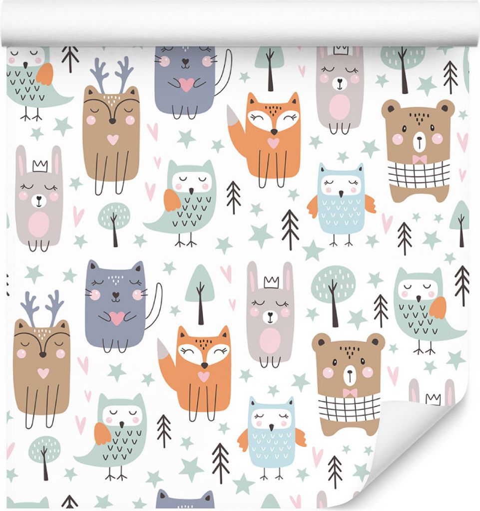 10m VLIES TAPETE Rolle Kinderzimmer Wald Bäume Bären Hirsche Füchse XXL