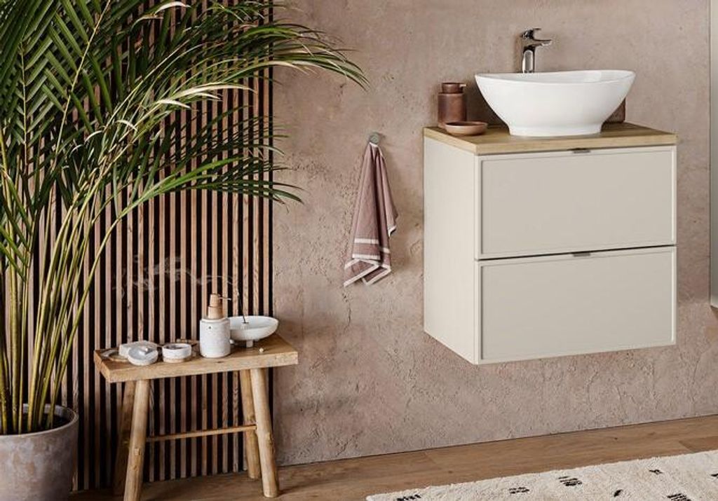 Design Badmöbel Set mit Waschbecken BELLA CASHMERE 60 cm MDF SOFT-CLOSE LED Waschtisch