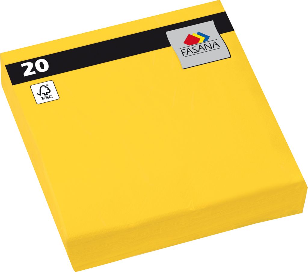 Fasana 209428 SUN YELLOW 20 Servietten, 33 x 33 cm, 3-Lagig, 1/4 Falzung, Metsä Tissue Napkin Collection