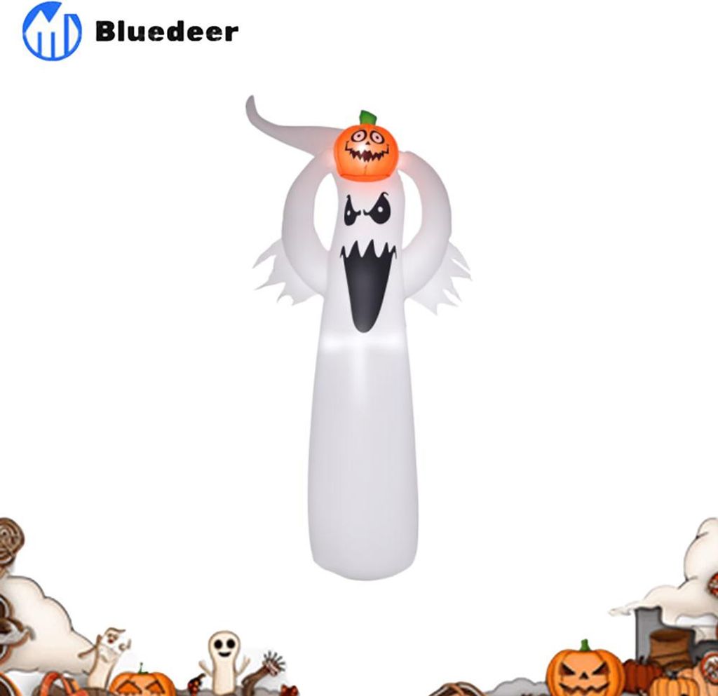 Halloween aufblasbares Gespenst 1 – 8 m Dekoration mit LEDs Weiß + Orange Polyester 80 x 40 x 180 cm
