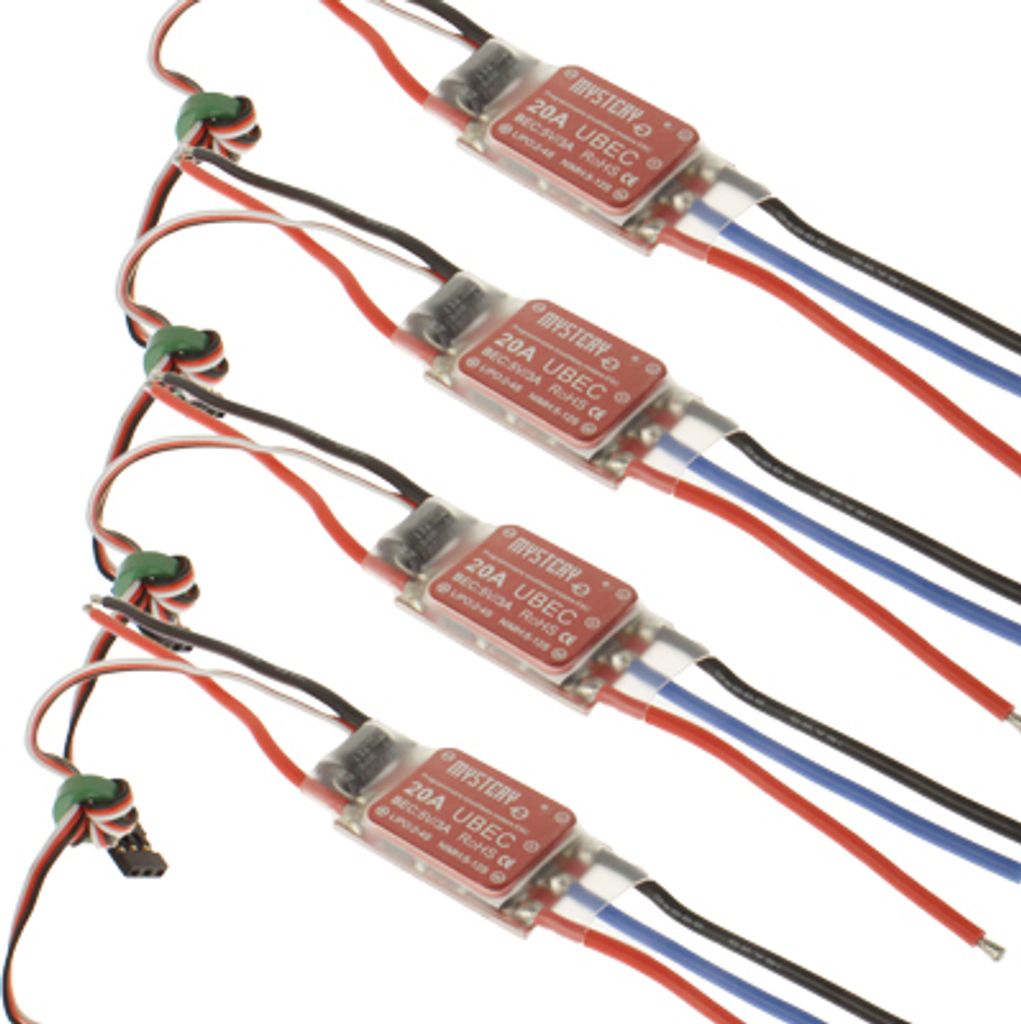 Mystery 20A UBEC Brushless ESC 5V/3A BEC Programmierbarer Geschwindigkeitsregler für RC-Flugzeug, 4 Stück in einer Verpackung, der Preis