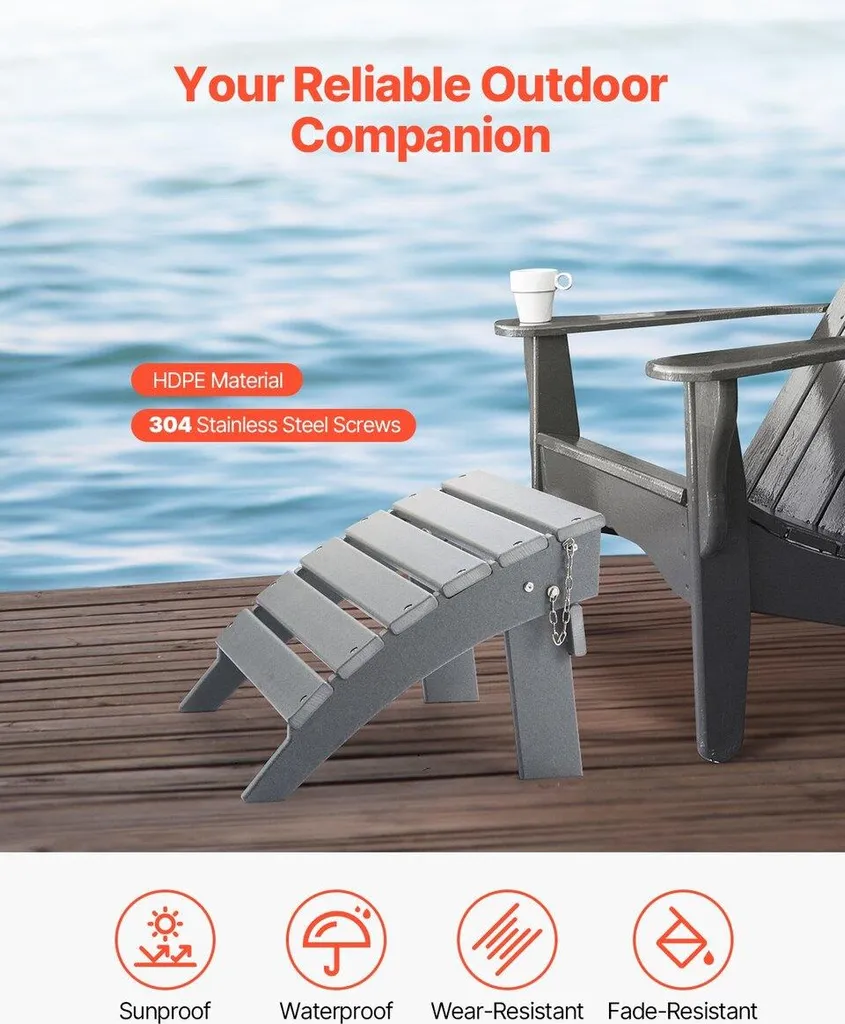 Repose-pieds Adirondack en PEHD résistant aux intempéries couleur gris
