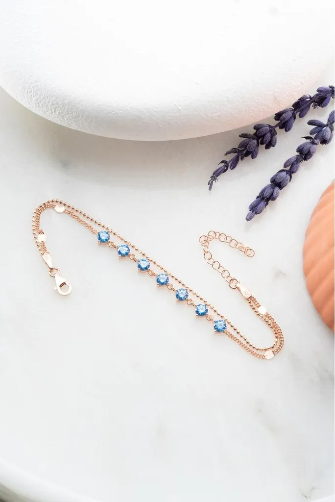Bracelet Chic pour Mariage en Aigue-Marine et Argent Doré à l'Or Rose