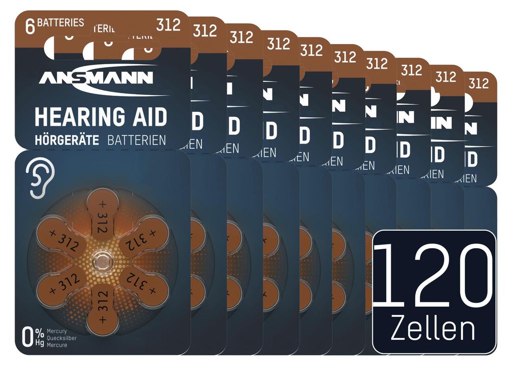 ANSMANN Hörgerätebatterien Typ 312 braun, 120 Stück, Zink Produktbild 