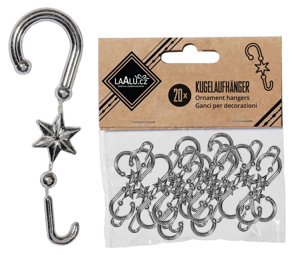 Christbaumkugel-Haken mit Stern, silber, 20 Stück, 5,5 cm Produktbild 