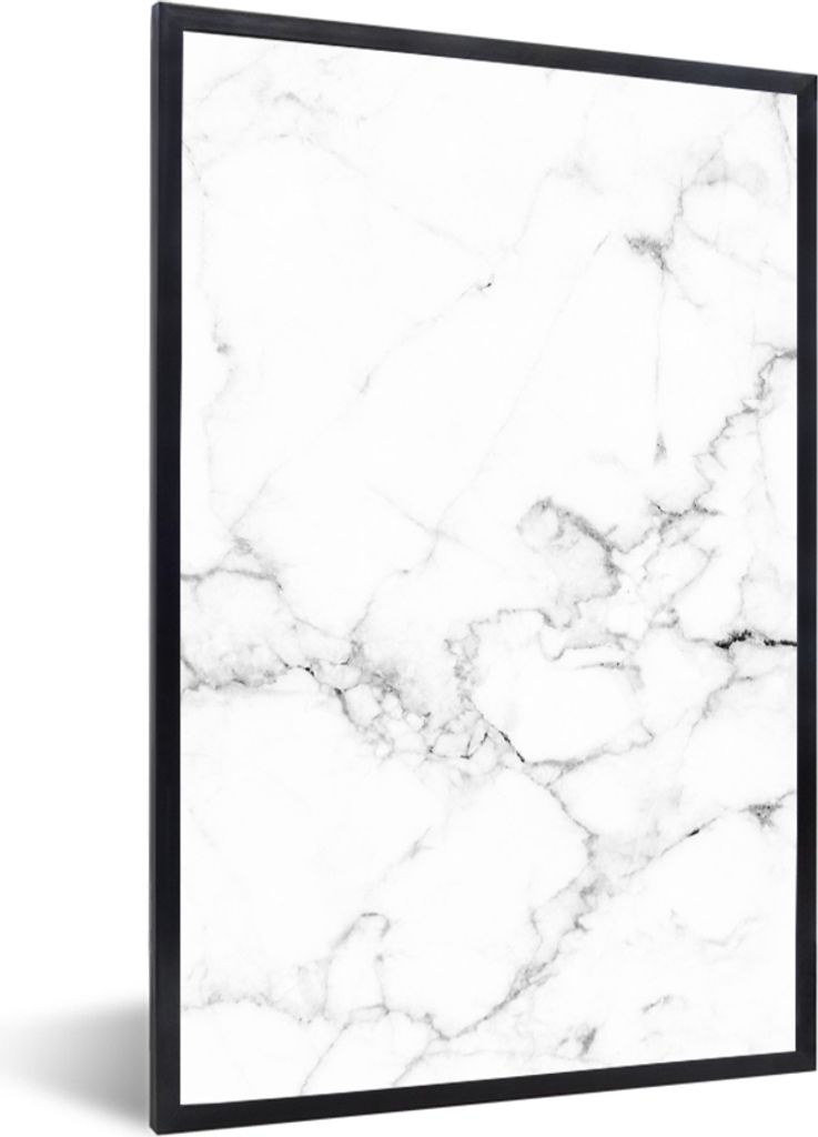 MuchoWow Gerahmtes Poster Marmor - Weiß - Grau - Luxus - Marmoroptik - Strukturiert 20x30 cm - Poster mit Schwarzem Bilderrahmen Wandposter Rahm...